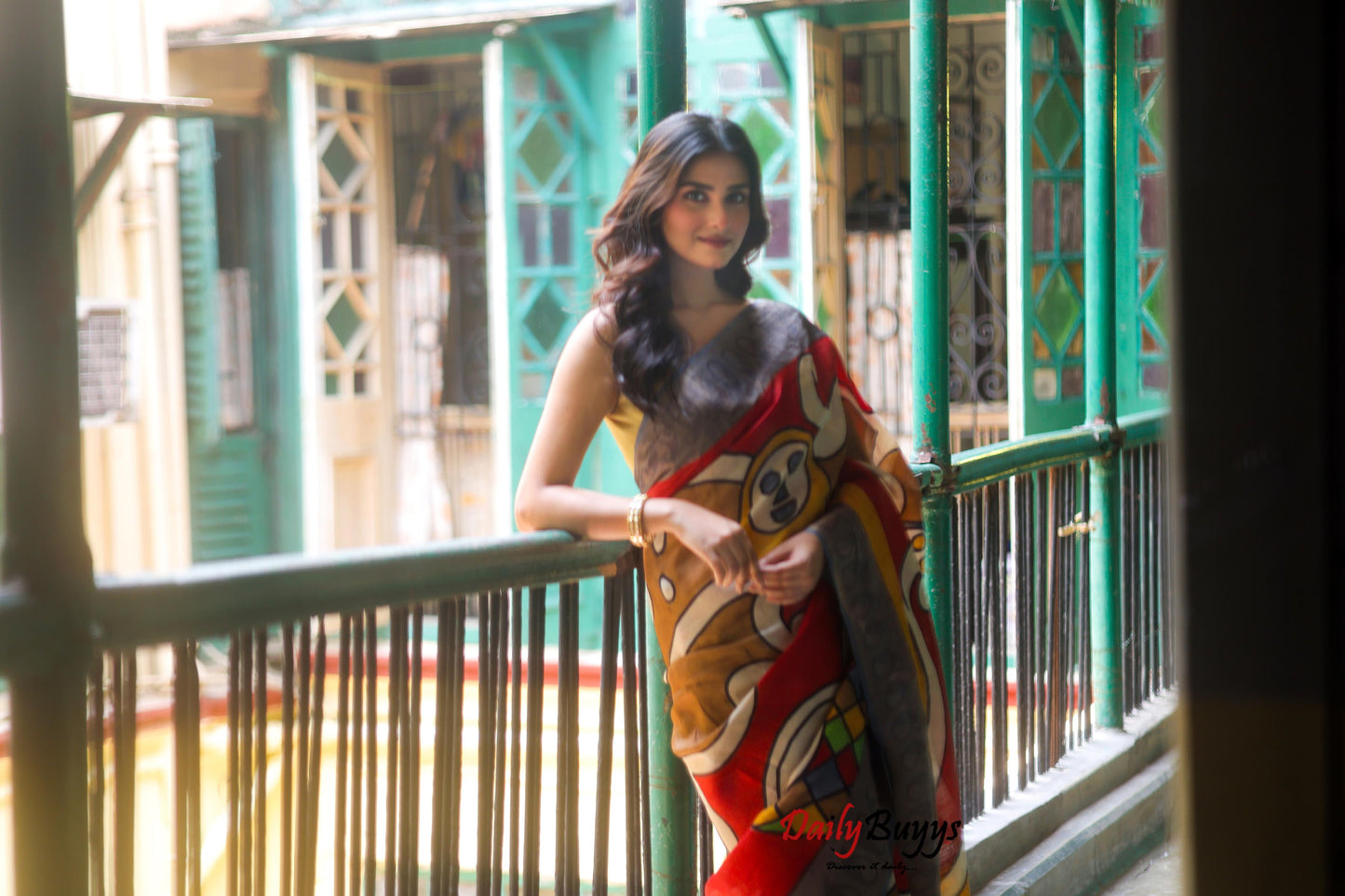 Red Mustard Abstract Hand Painted Pure Silk Mark Certified Tussar Silk Sarees - Dailybuyys