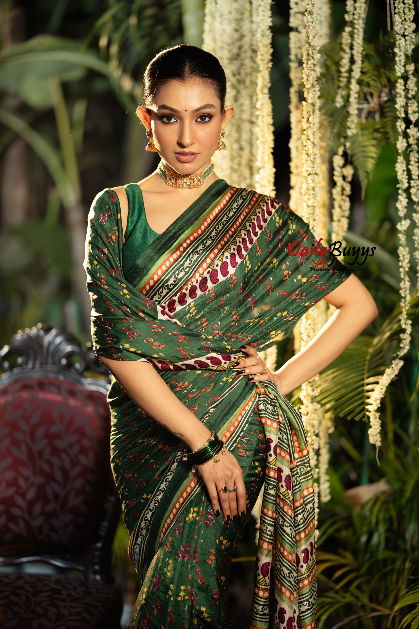 Multicolured Block Printed Silk Mark Certified Bishnupuri Silk Sarees