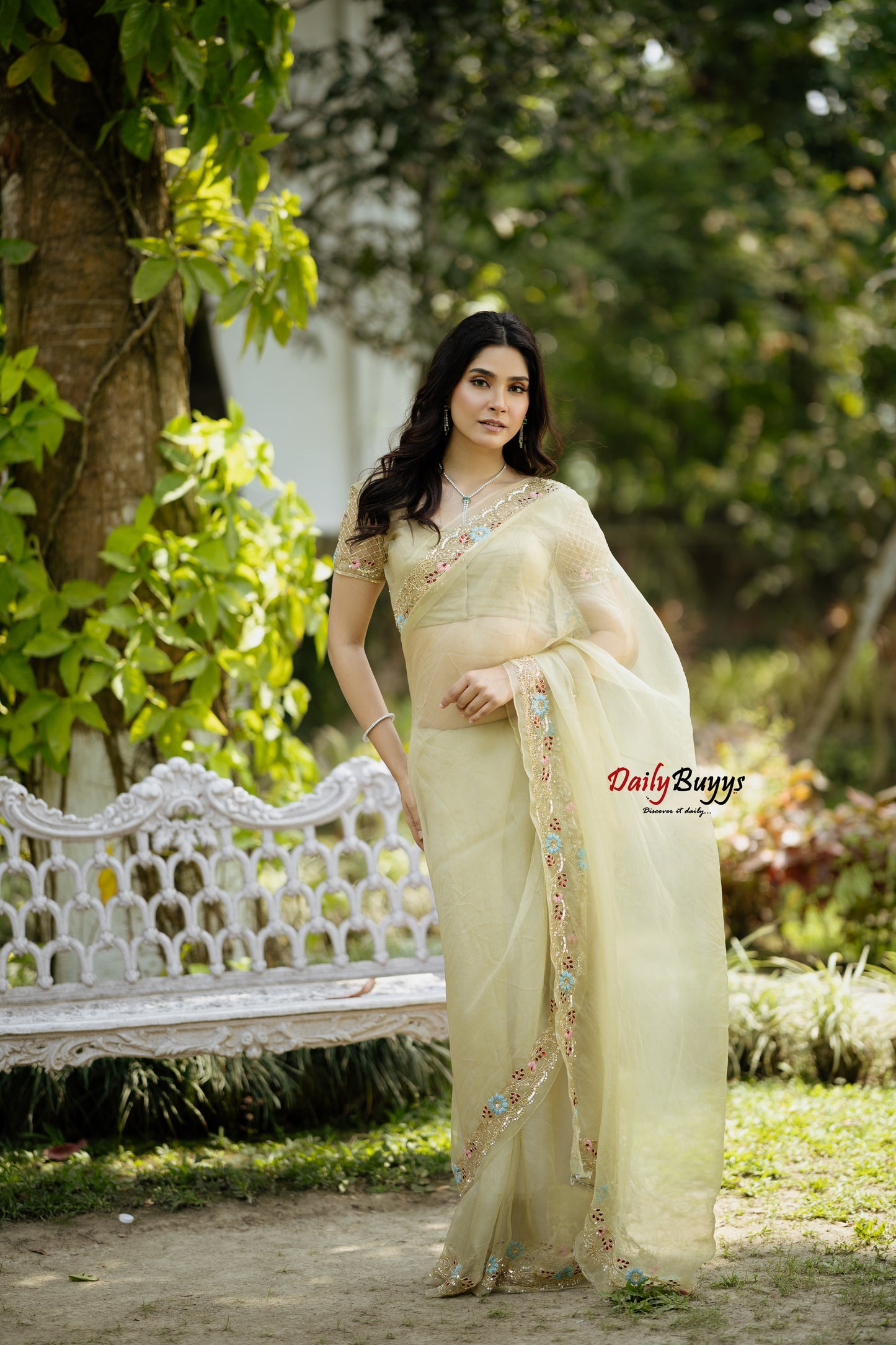 Sage Green Heavy Embroidery Designer Organza Sarees