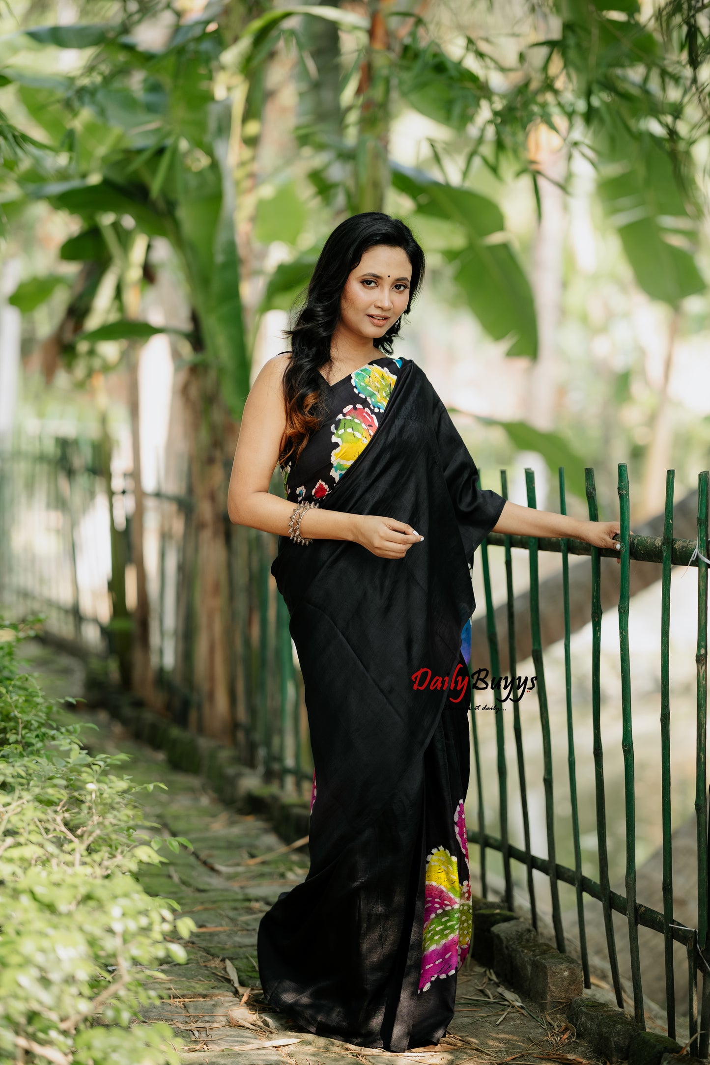 Black Wax Batik Hand Painted Silk Mark Certified Bishnupuri Silk Sarees