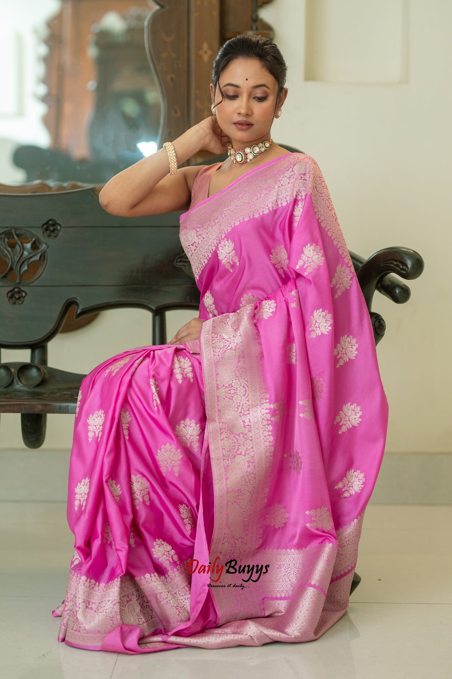 Pink Festive Special Zari Work Banarasi Silk Sarees