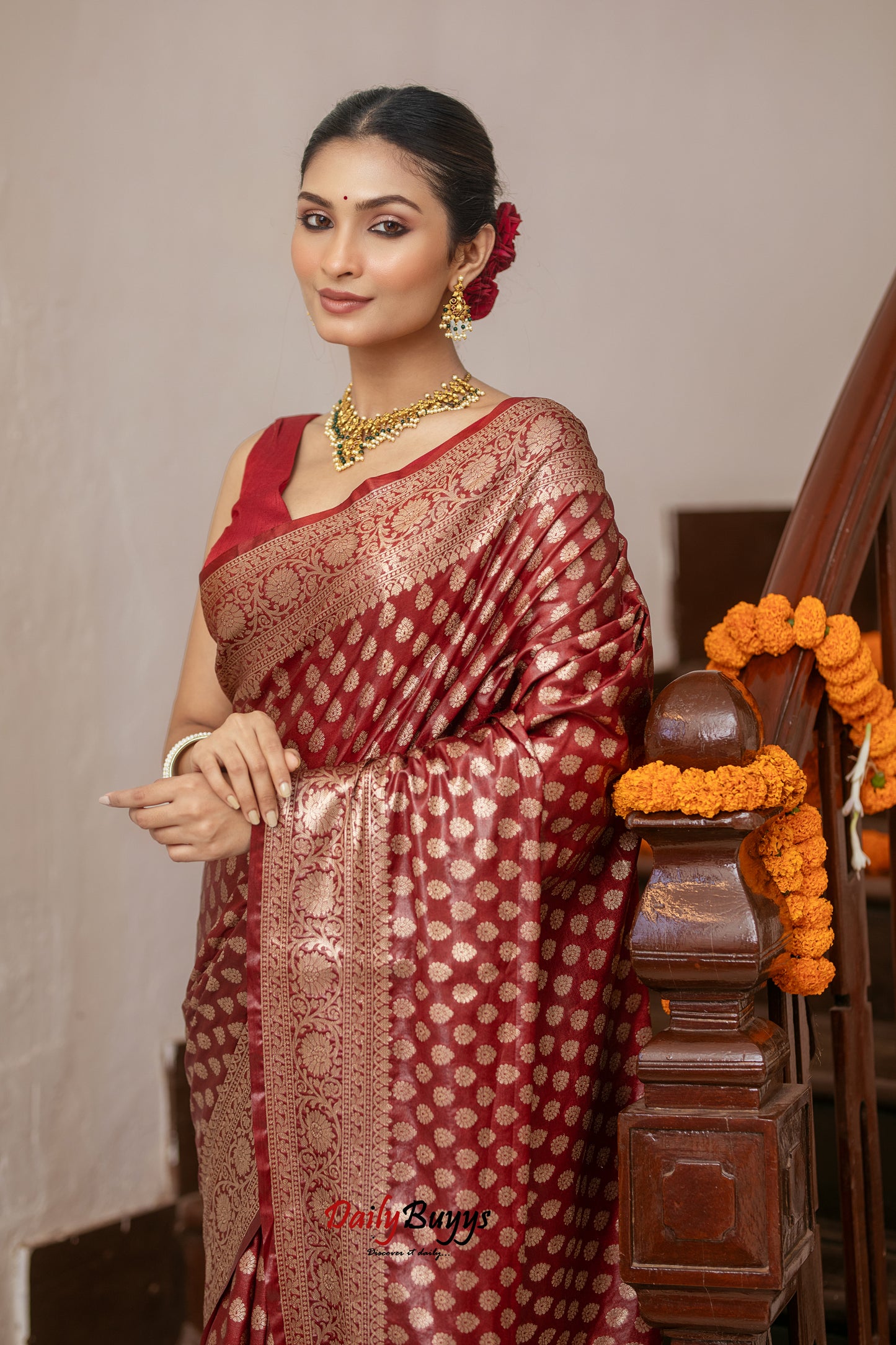 Maroon Festive Special Zari Work Banarasi Silk Sarees