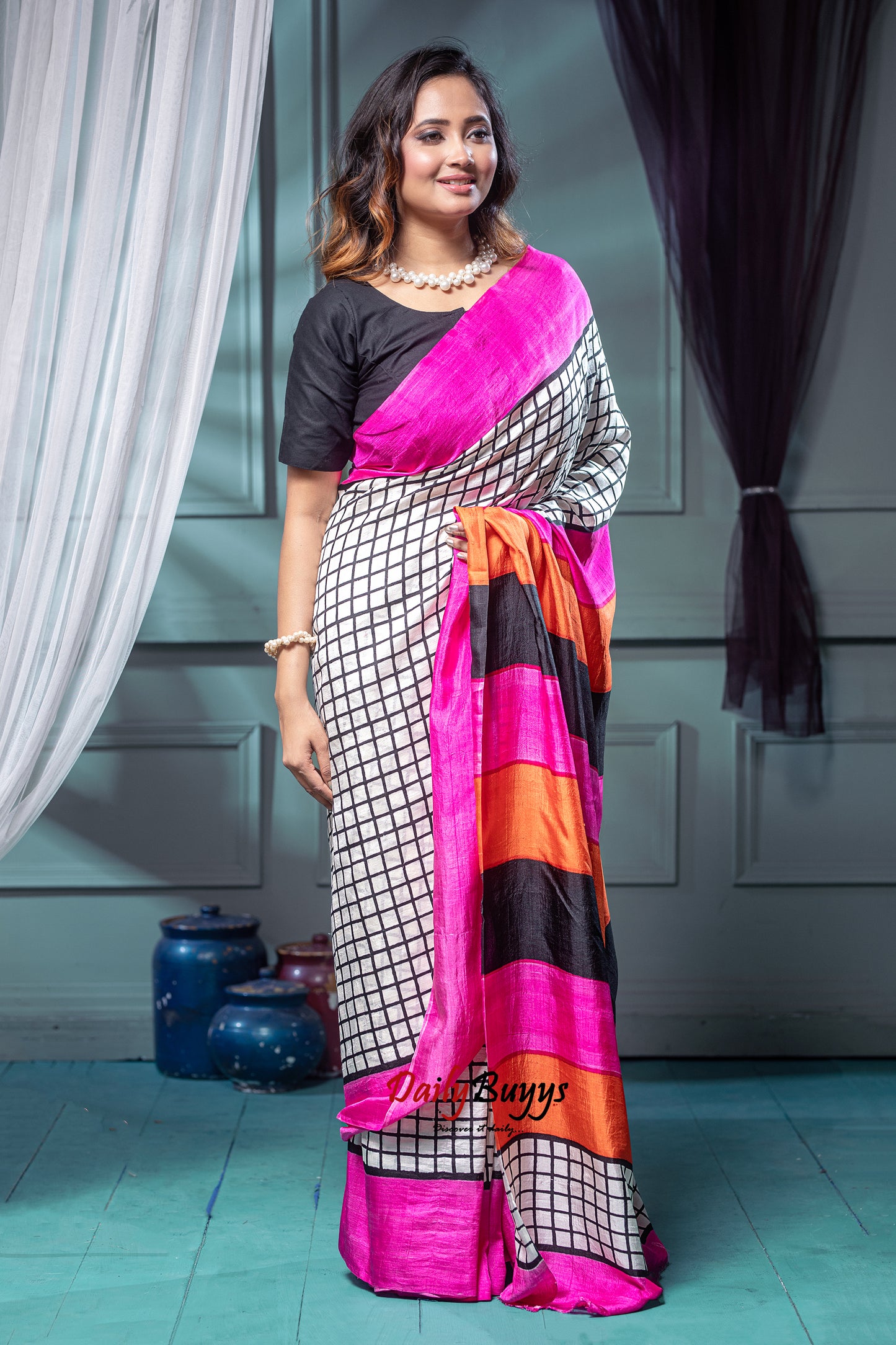Pink Block Printed Silk Mark Certified Bishnupuri Silk Sarees - Dailybuyys