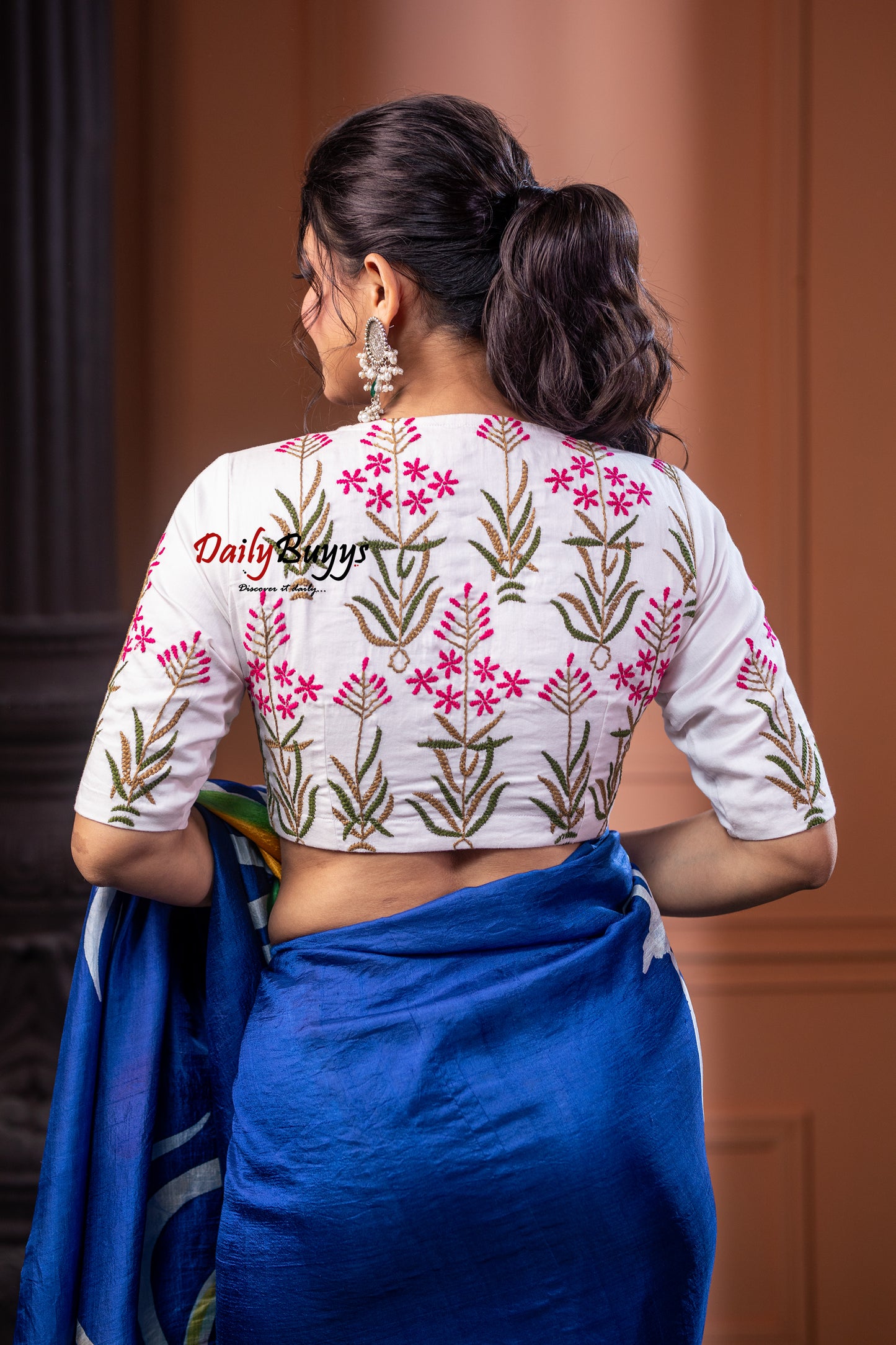 White Floral Embroidery Design Blouses - Dailybuyys