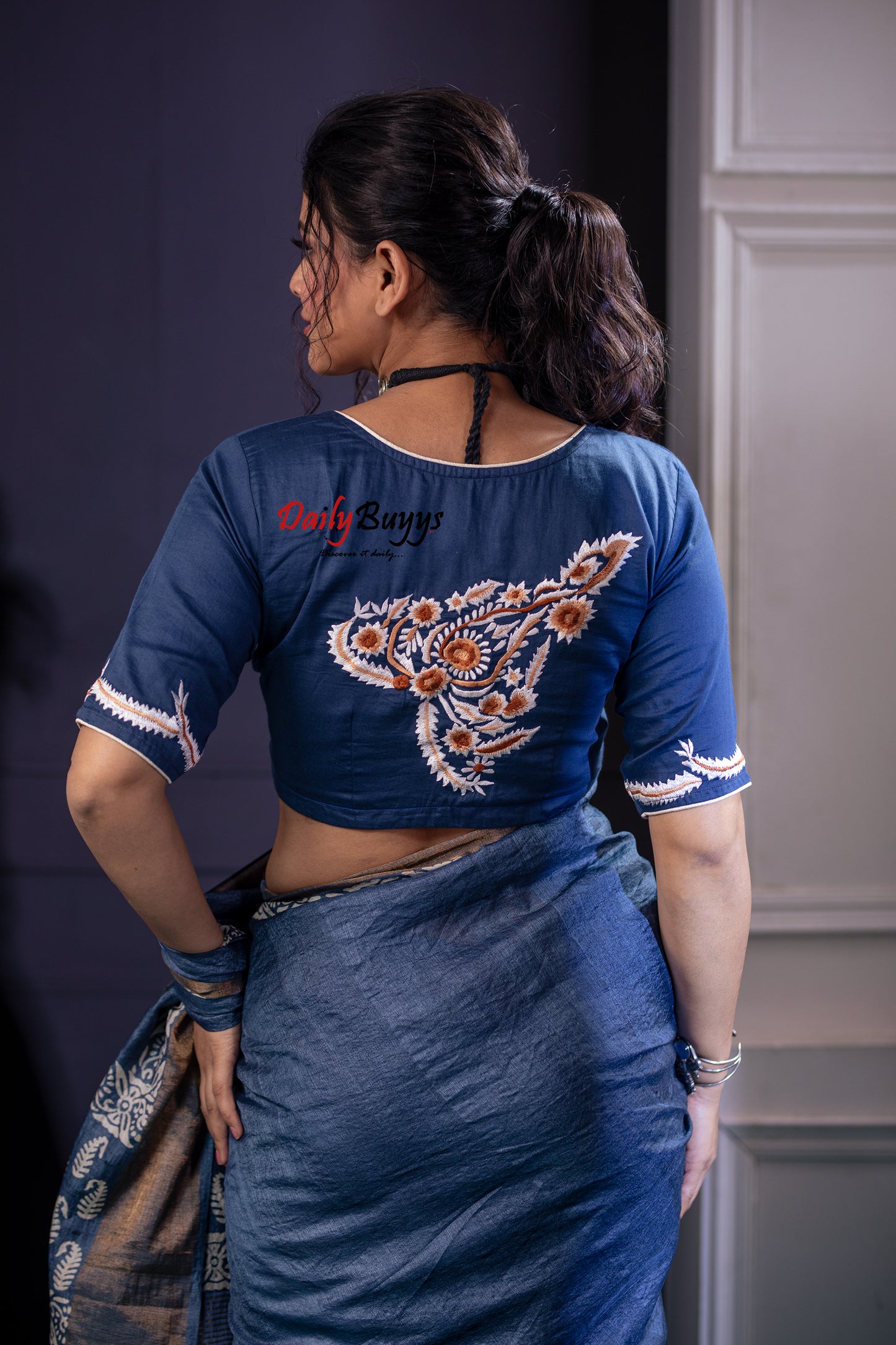 Blue Embroidery Design Blouses - Dailybuyys