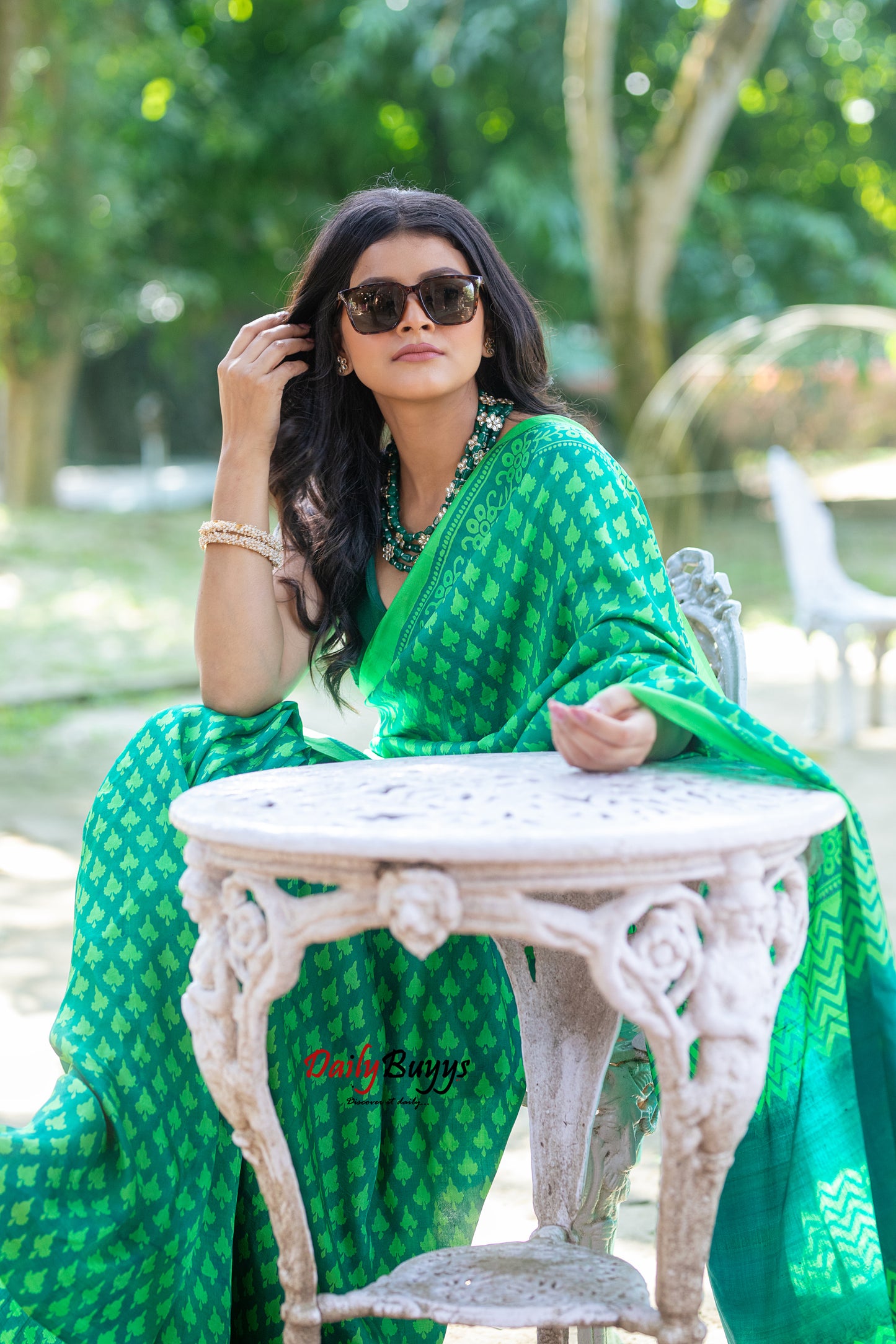 Green Block Printed Silk Mark Certified Bishnupuri Silk Sarees