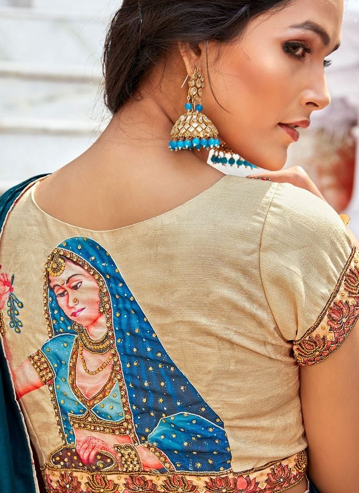 Hand Painted with Zardozi work Round Neck Blouses