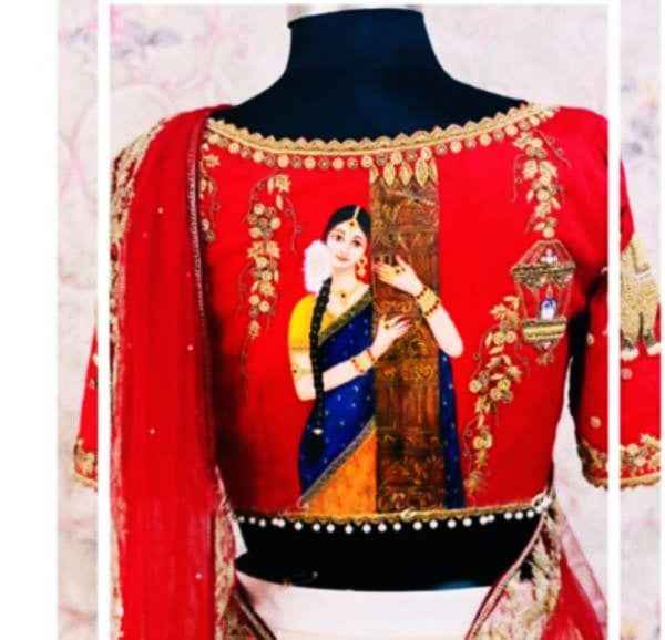 Hand Painted With Zardozi Work Boat Neck Blouses - Dailybuyys