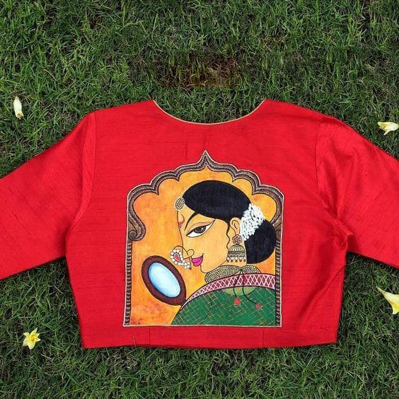 Hand Painted Round Neck Half-Sleeve Blouses - Dailybuyys