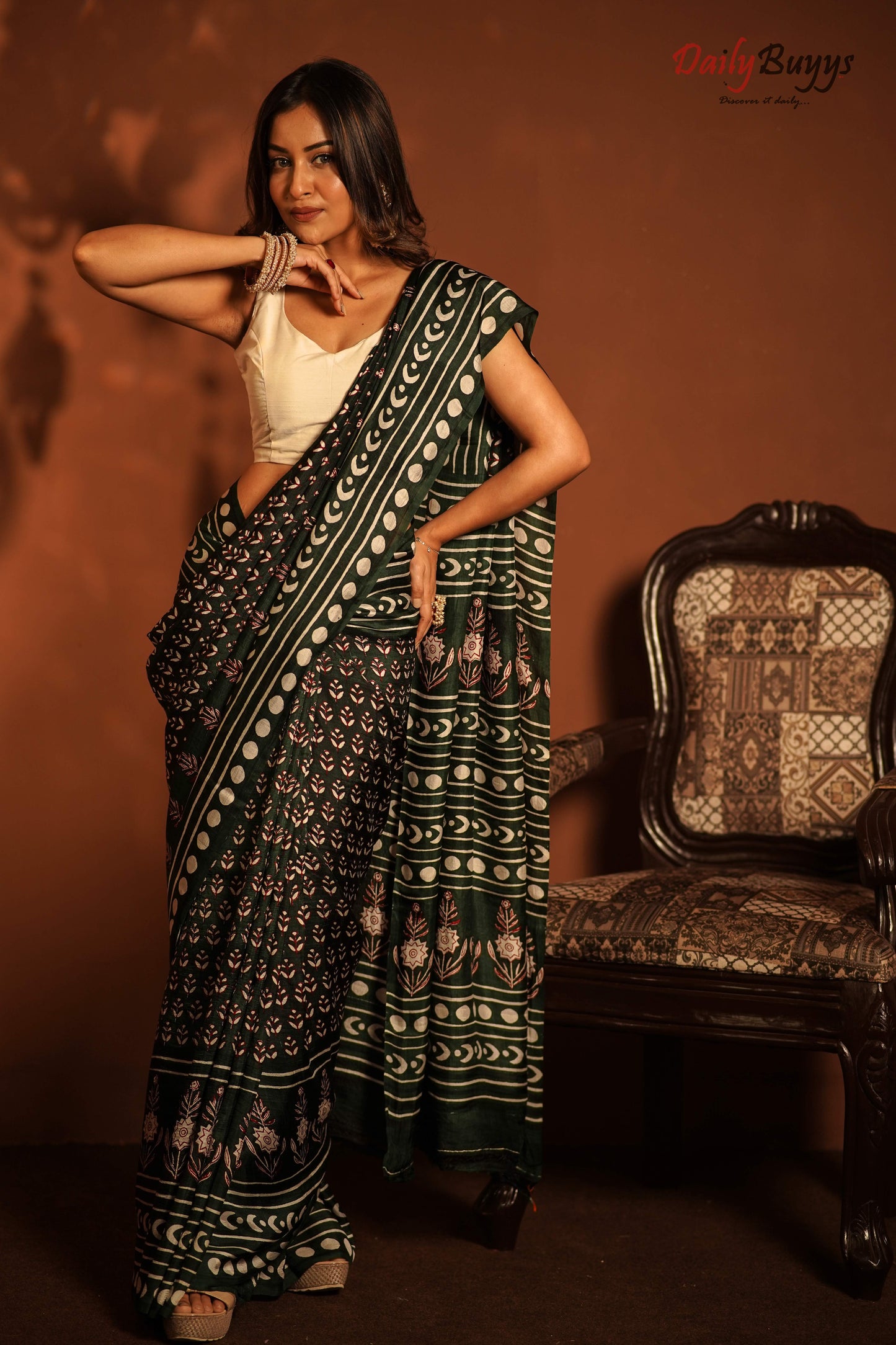 Elegant Designer Block Printed Pure Silk Mark Certified Bishnupuri Silk Sarees - Dailybuyys