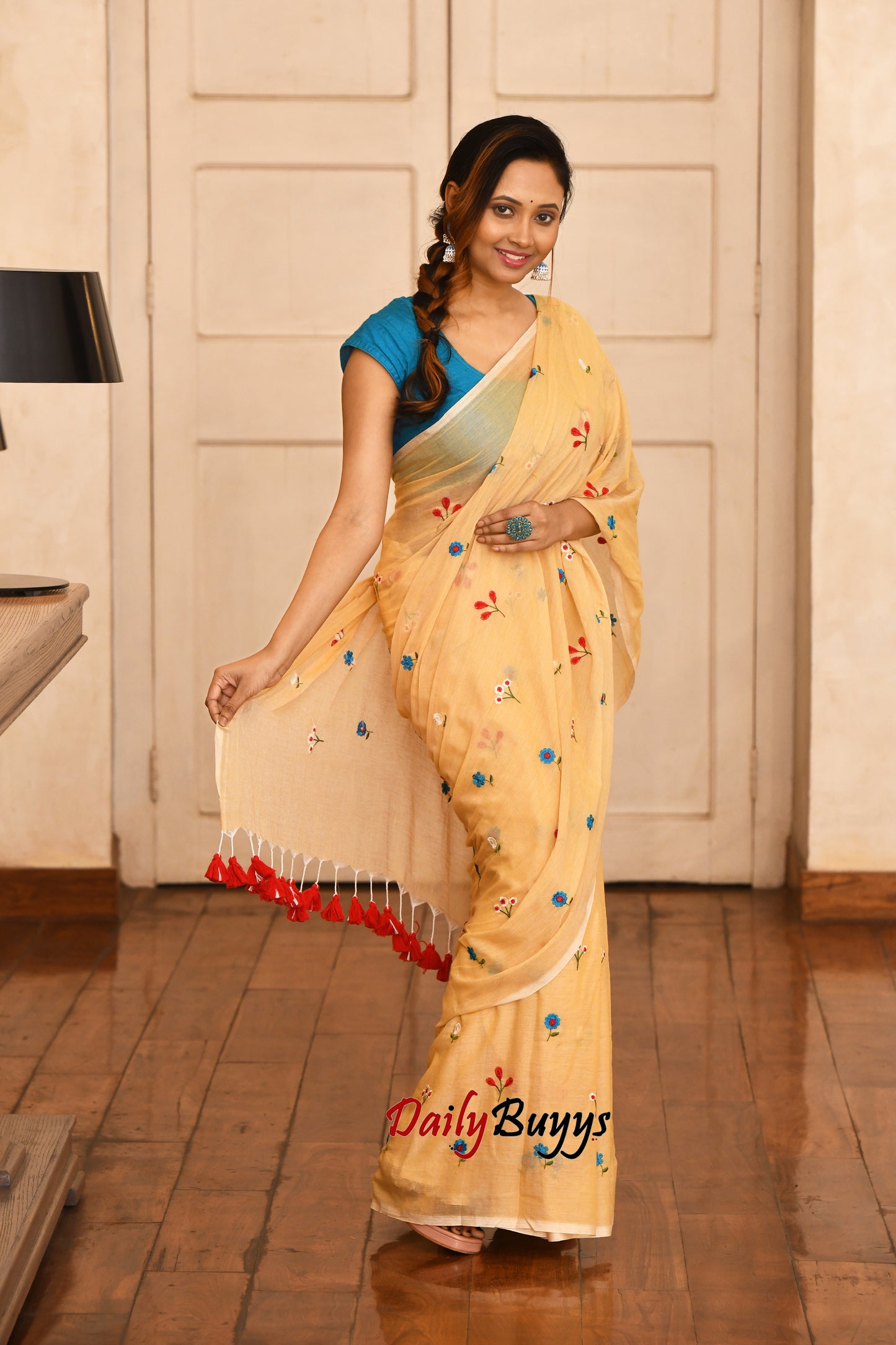 Floral Soft Mulmul Cotton Handloom Sarees - Dailybuyys