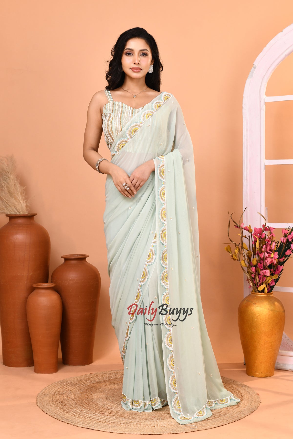 Designer Net Saree with Designer Blouse piece