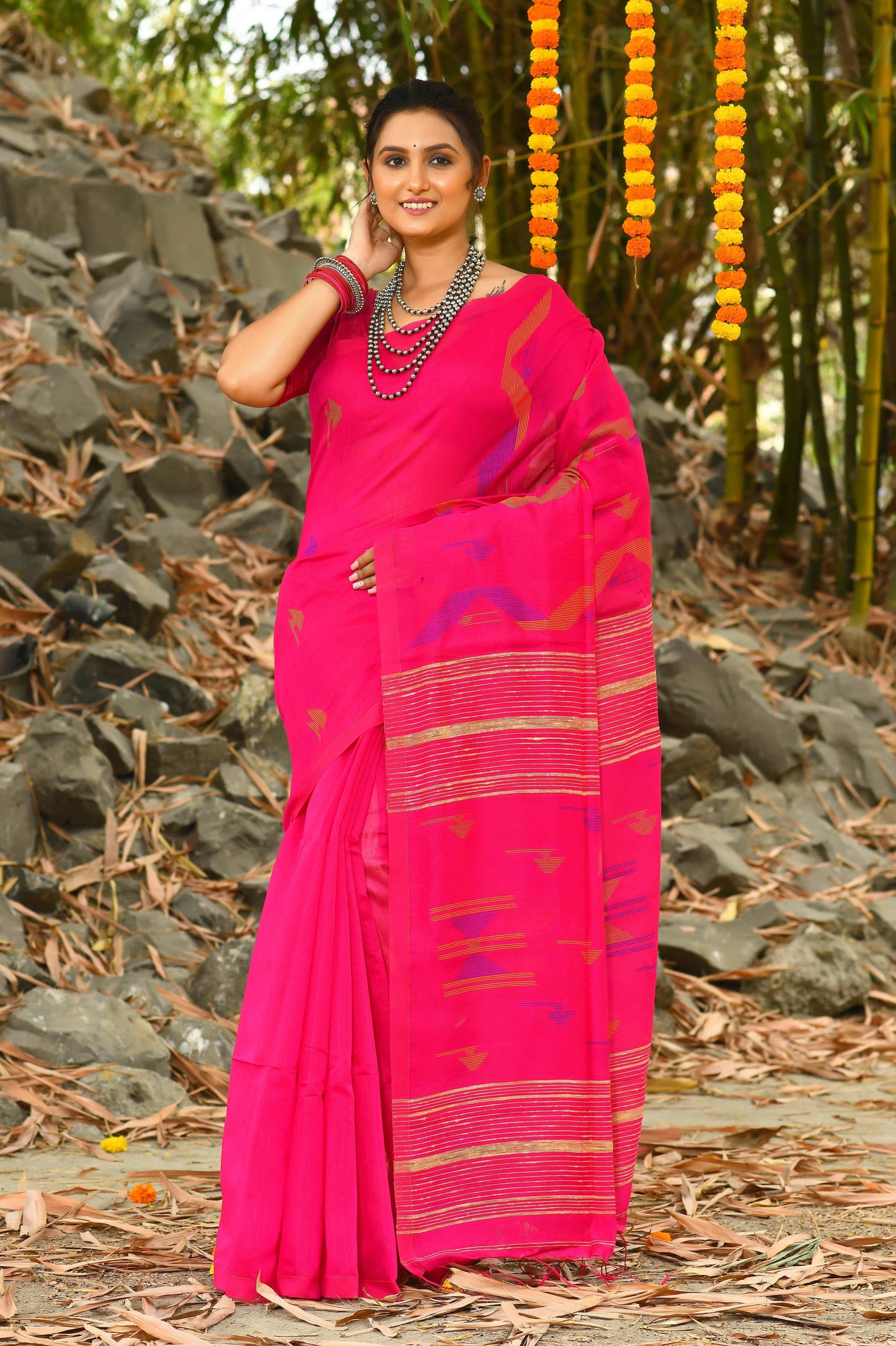 Beautiful Hot Pink Handloom Cotton Sarees