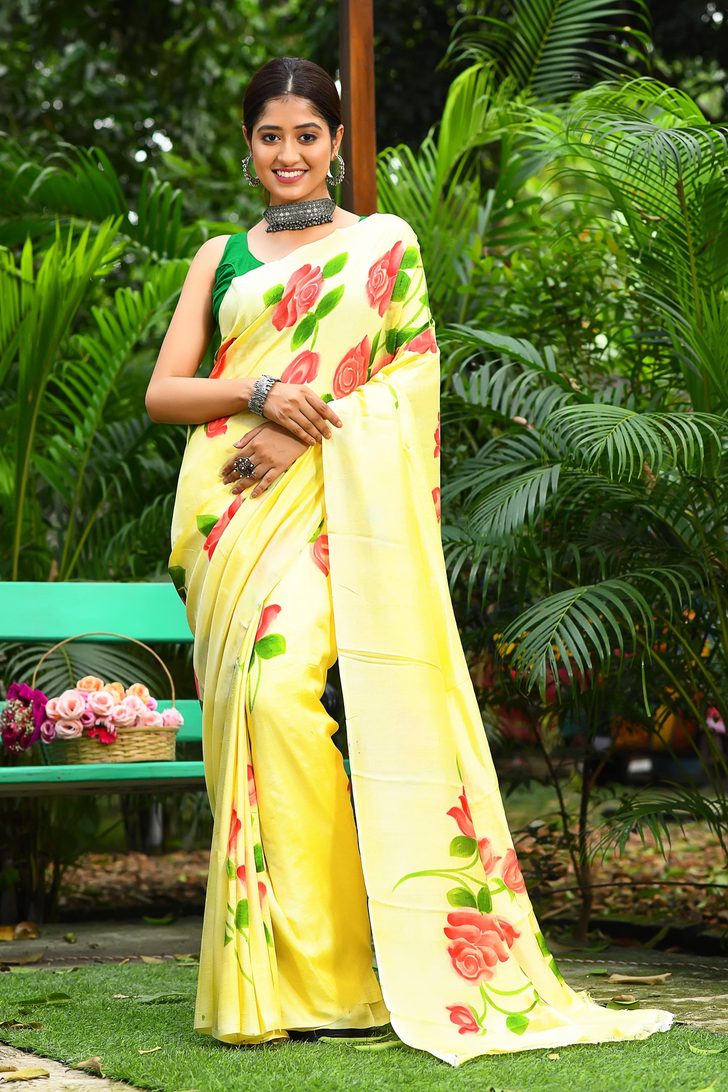 Yellow Hand Painted Pure Silk Mark Certified Murshidabad Silk Sarees - Dailybuyys