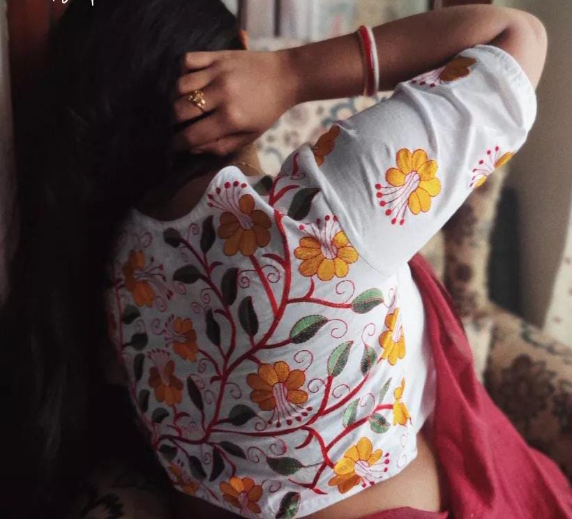 White Floral Embroidered Boat Neck Blouses - Dailybuyys