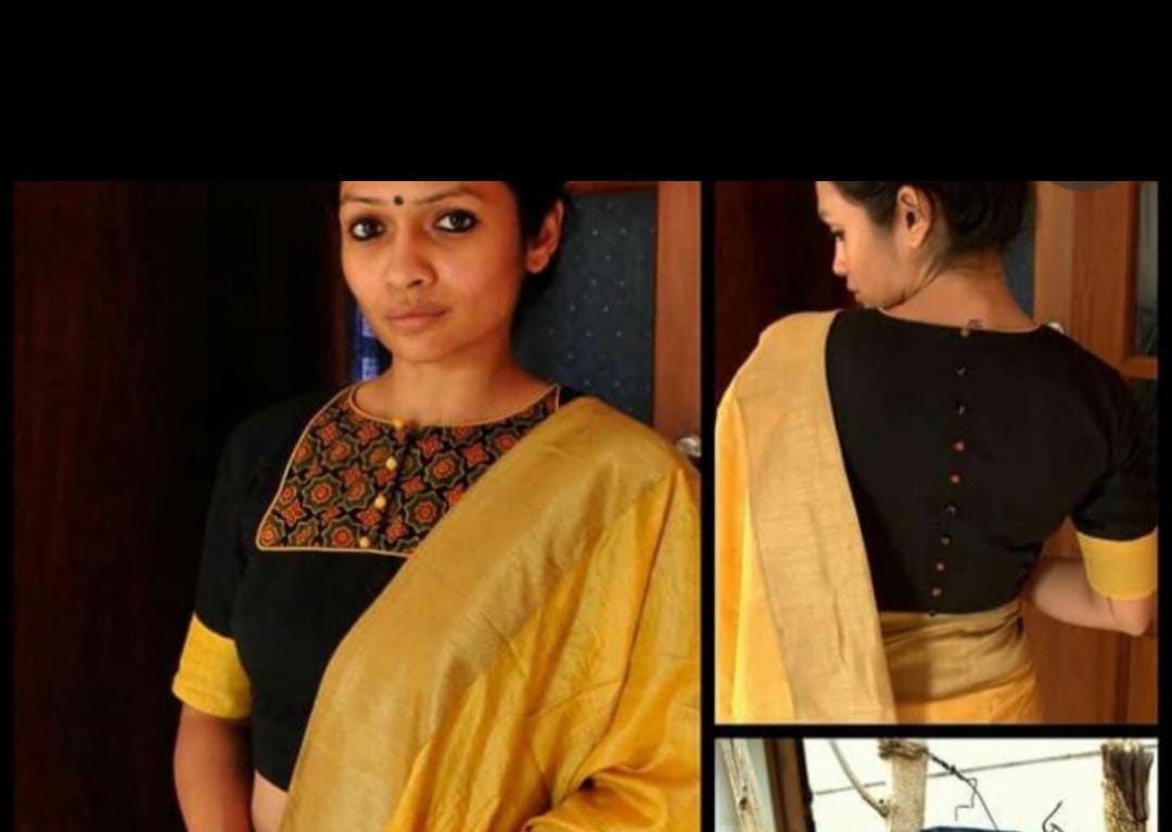 Charcoal Black Embroidered Boat Neck Blouses - Dailybuyys