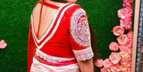 Red With White Border backless Blouse