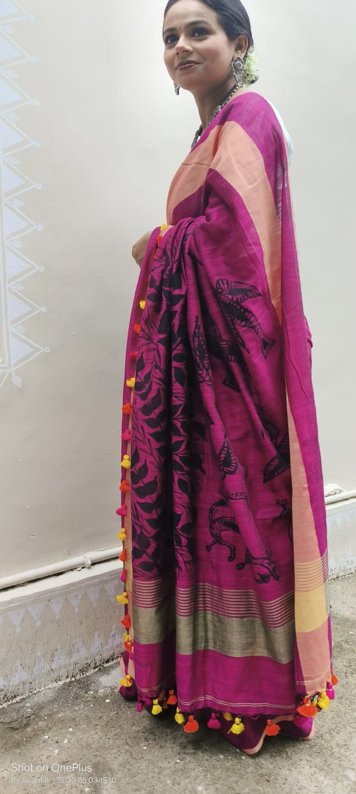 Cerise Pink Pure Handloom Saree - Dailybuyys