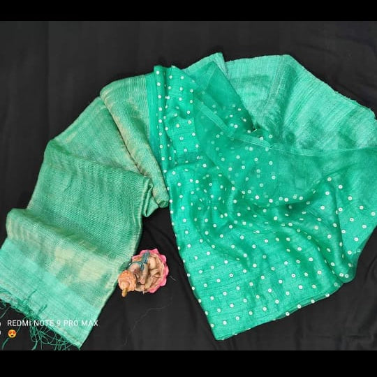 Sea Green Matka Silk Mark Certified Muslin Sarees - Dailybuyys