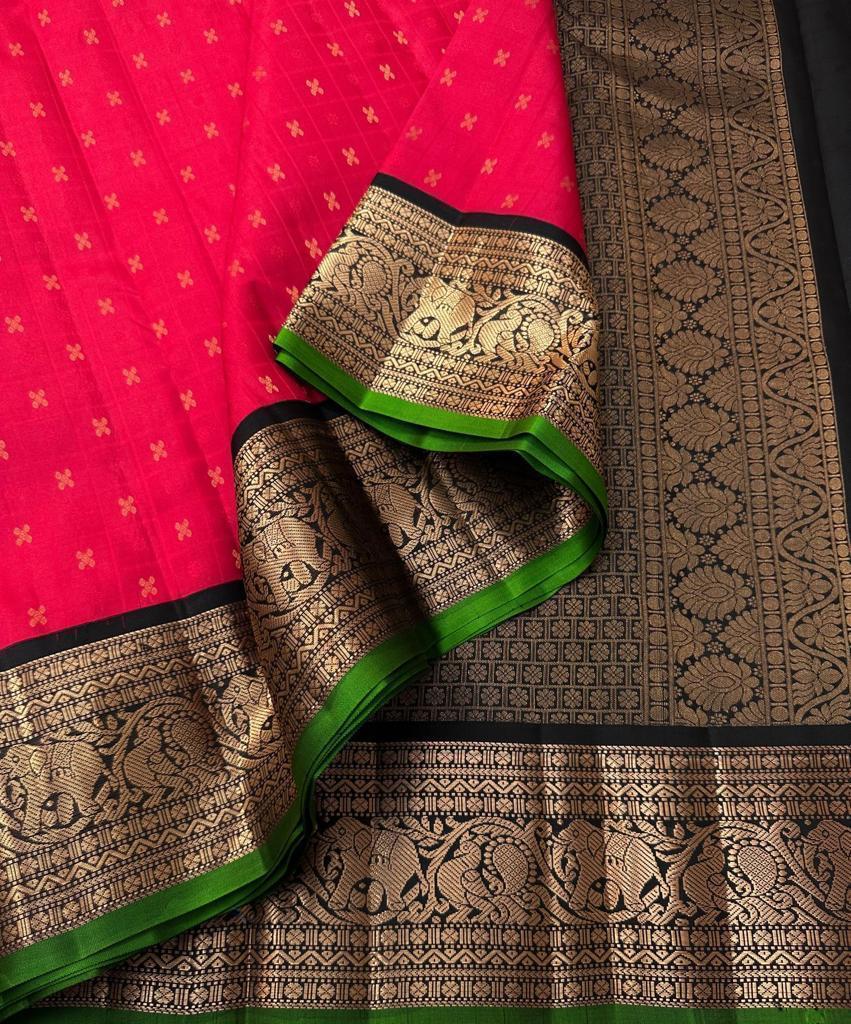 Dark Pink Pure Handwoven Kanjivaram Silk Sarees - Dailybuyys