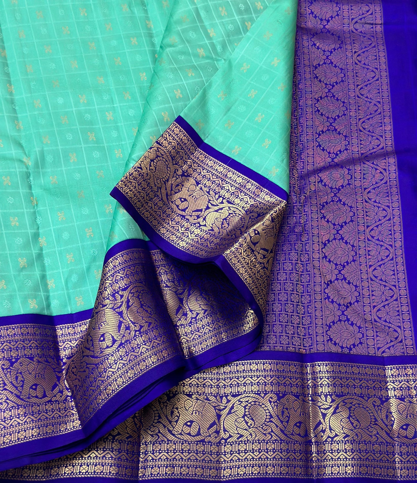 Sea Blue Pure Handwoven Kanjivaram Silk Sarees - Dailybuyys