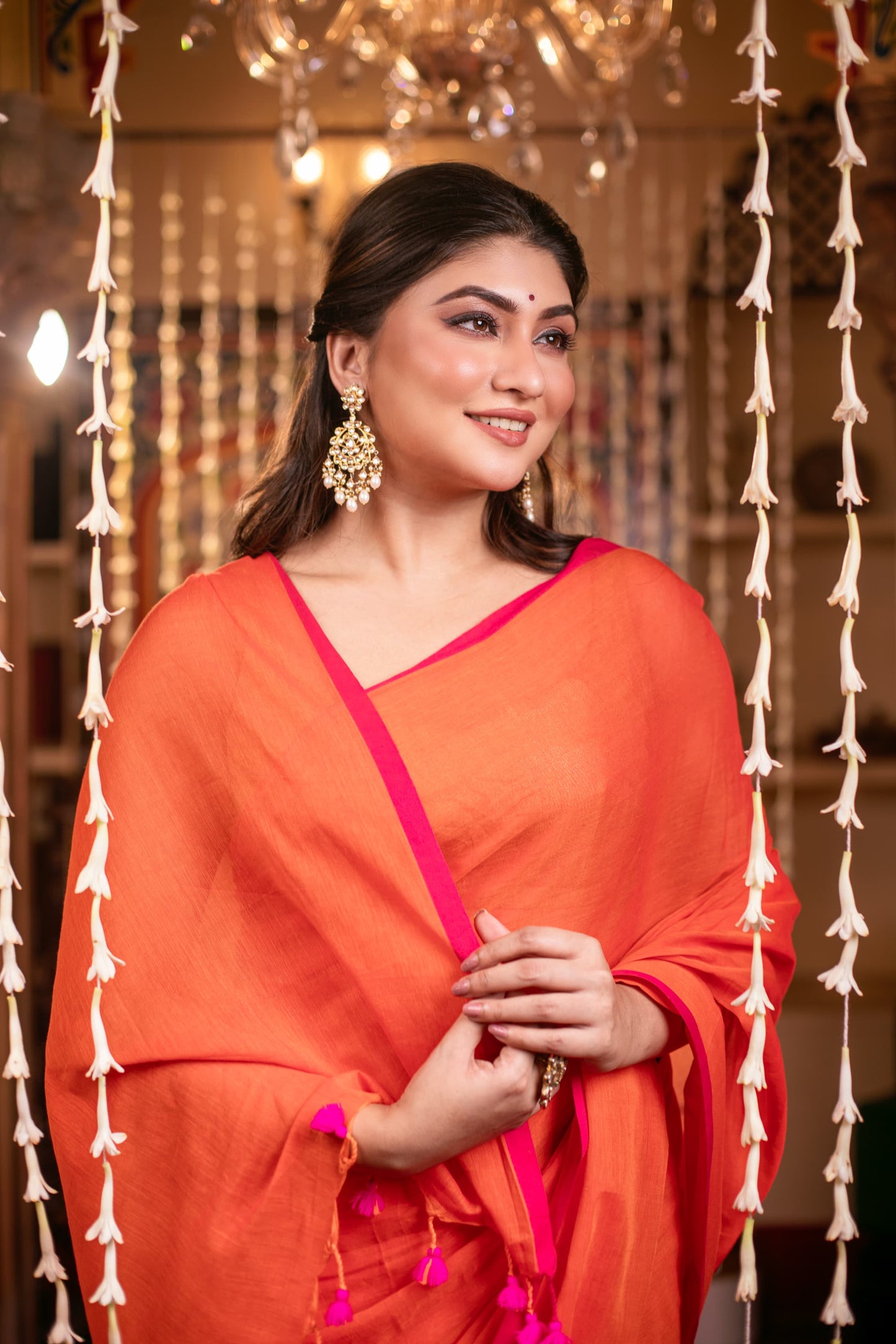 Pure Red Mulmul Cotton Saree - Dailybuyys