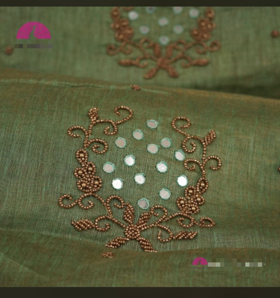 Pure Handloom Tissue Linen Fully Embroidered Moti Work saree with bp - Dailybuyys