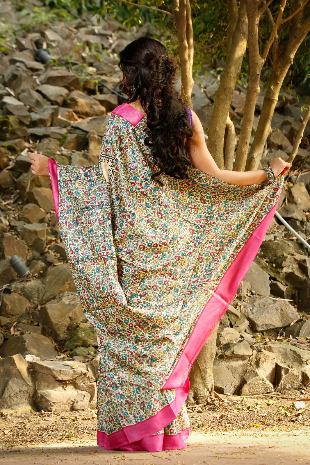 Elegant Block Printed Zari Border Pure Silk Mark Certified Tussar Silk Sarees - Dailybuyys
