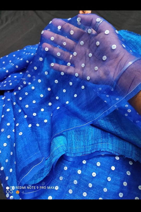 Royal Blue Matka Silk Mark Certified Muslin Sarees - Dailybuyys