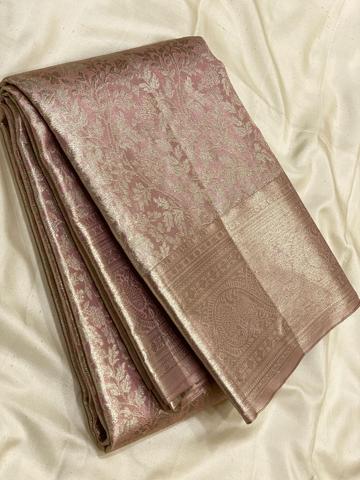 Pink Pure Handwoven Brocade Tissue Kanjivaram Silk Sarees - Dailybuyys