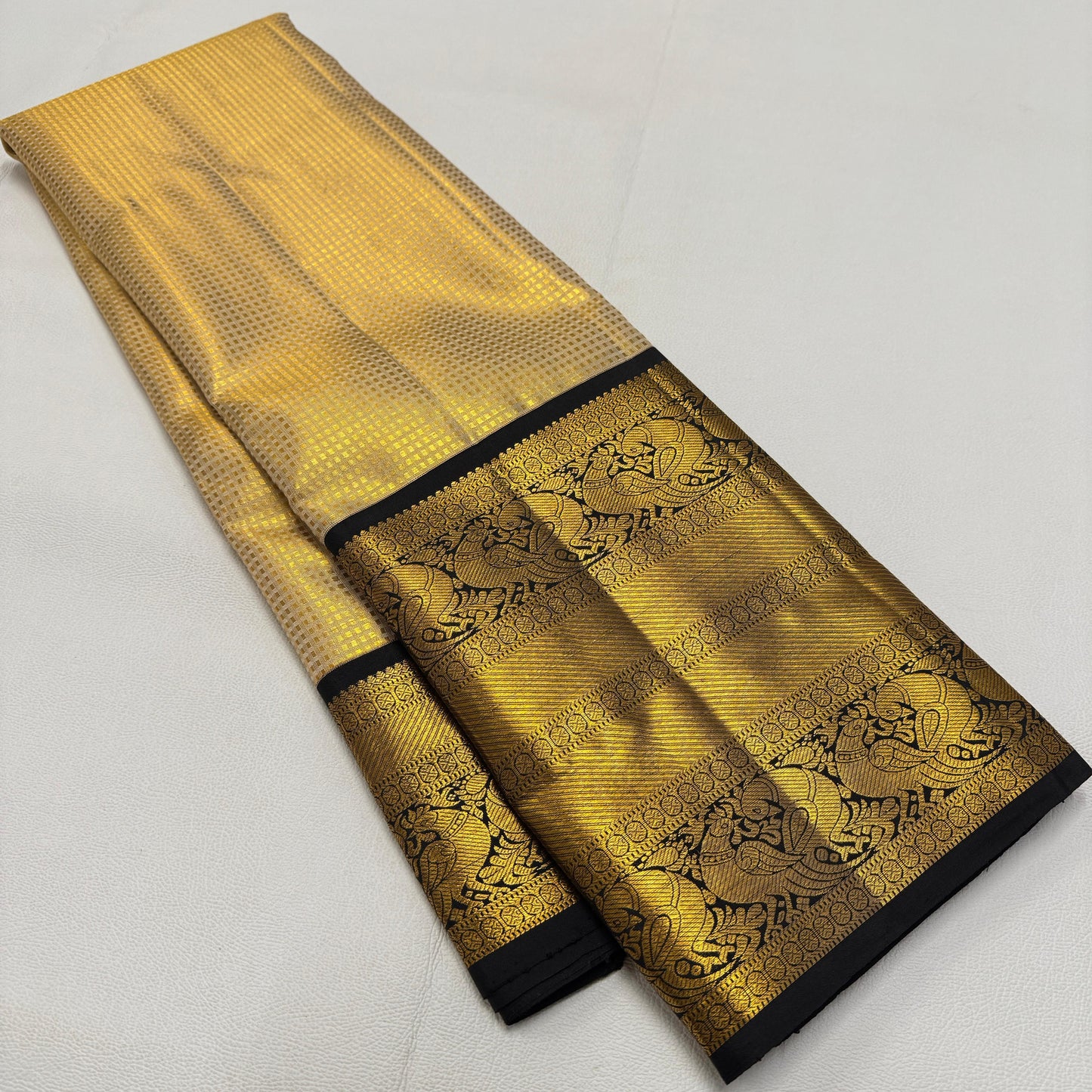 Golden Black Pure Handloom bridal Kanjivaram Silk Sarees - Dailybuyys