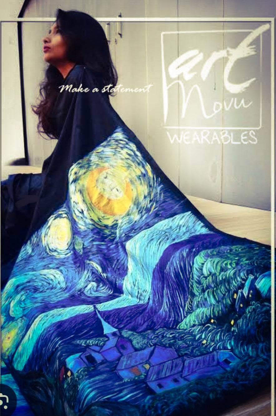 Starry Night Black Batik Hand Painted Silk Mark Certified Bishnupuri Silk Sarees