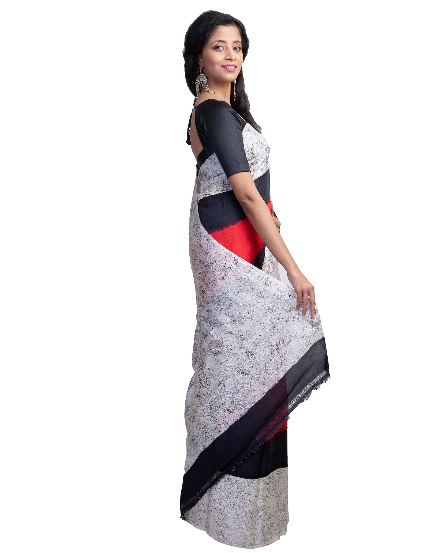 Red Batik Block Printed Pure Silk Mark Certified Bishnupuri Silk Sarees - Dailybuyys