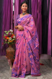 Pink with blue buti soft Dhakai Jamdani Sarees