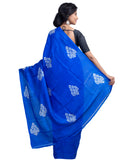 Blue Block Printed Pure Silk Mark Certified Bishnupuri Silk Sarees