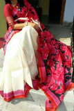Red White Pure KK Hand Painted Silk Mark Certified Bishnupuri Silk Sarees