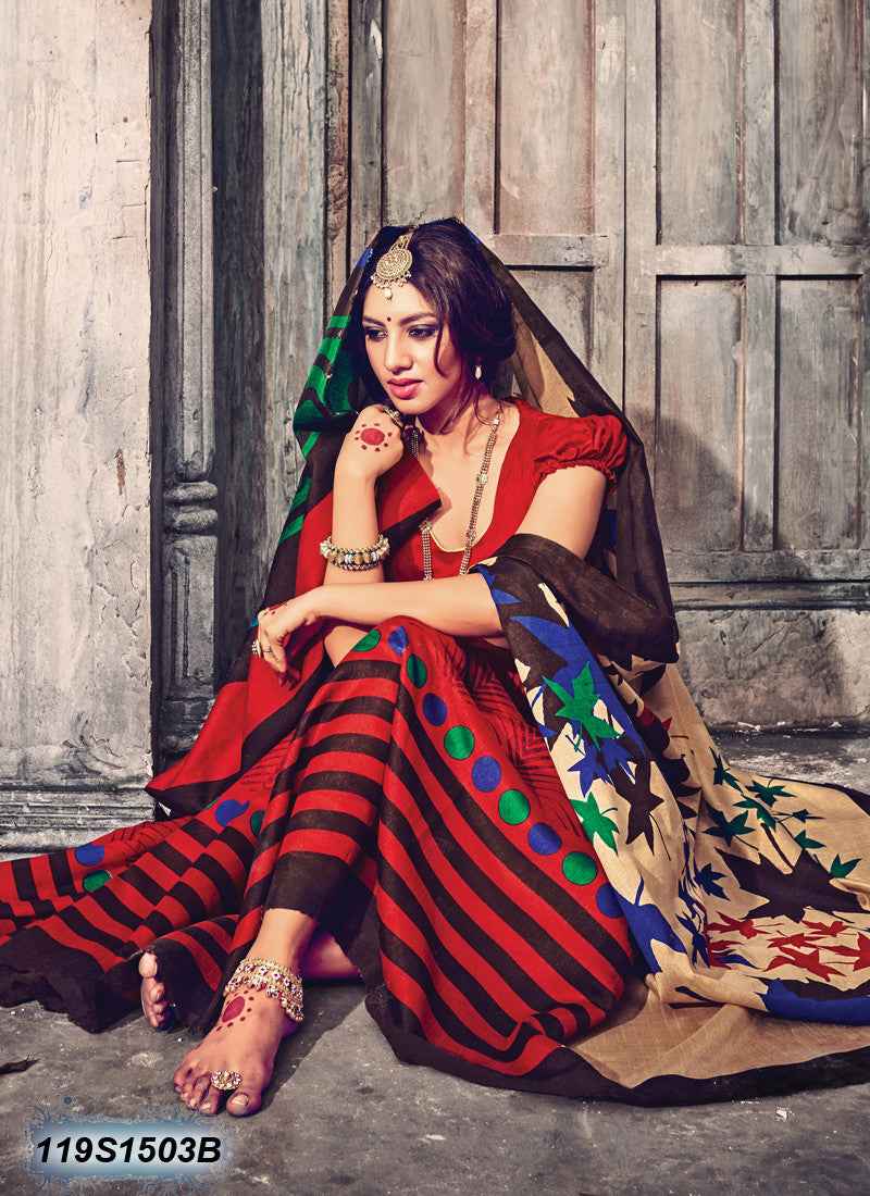 Red Cream Bhagalpuri Silk Sarees