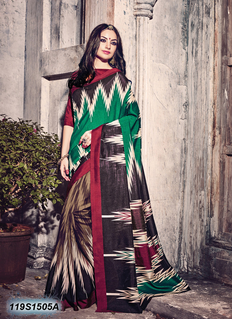 Green Bhagalpuri Silk Sarees - Dailybuyys