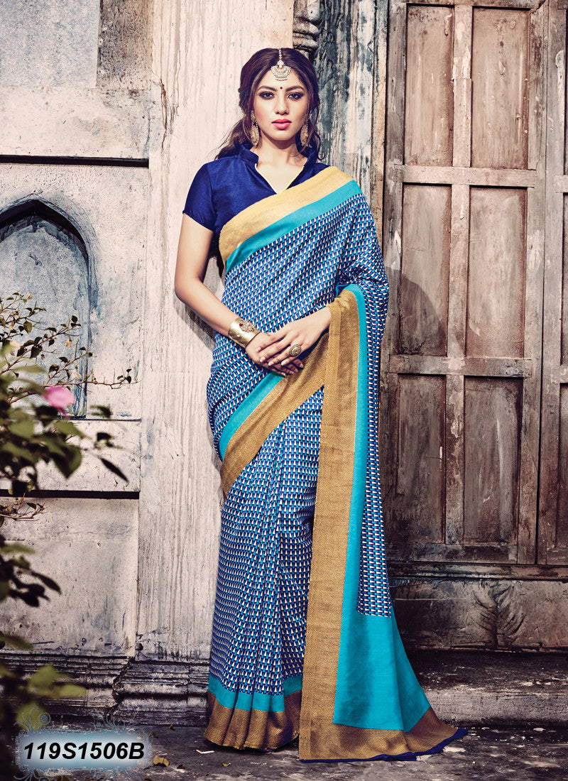 Blue Bhagalpuri Silk Sarees - Dailybuyys