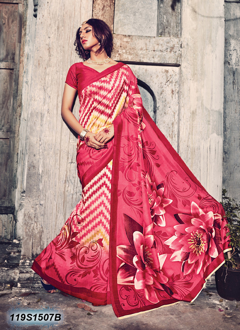 Red Pink Bhagalpuri Silk Sarees - Dailybuyys