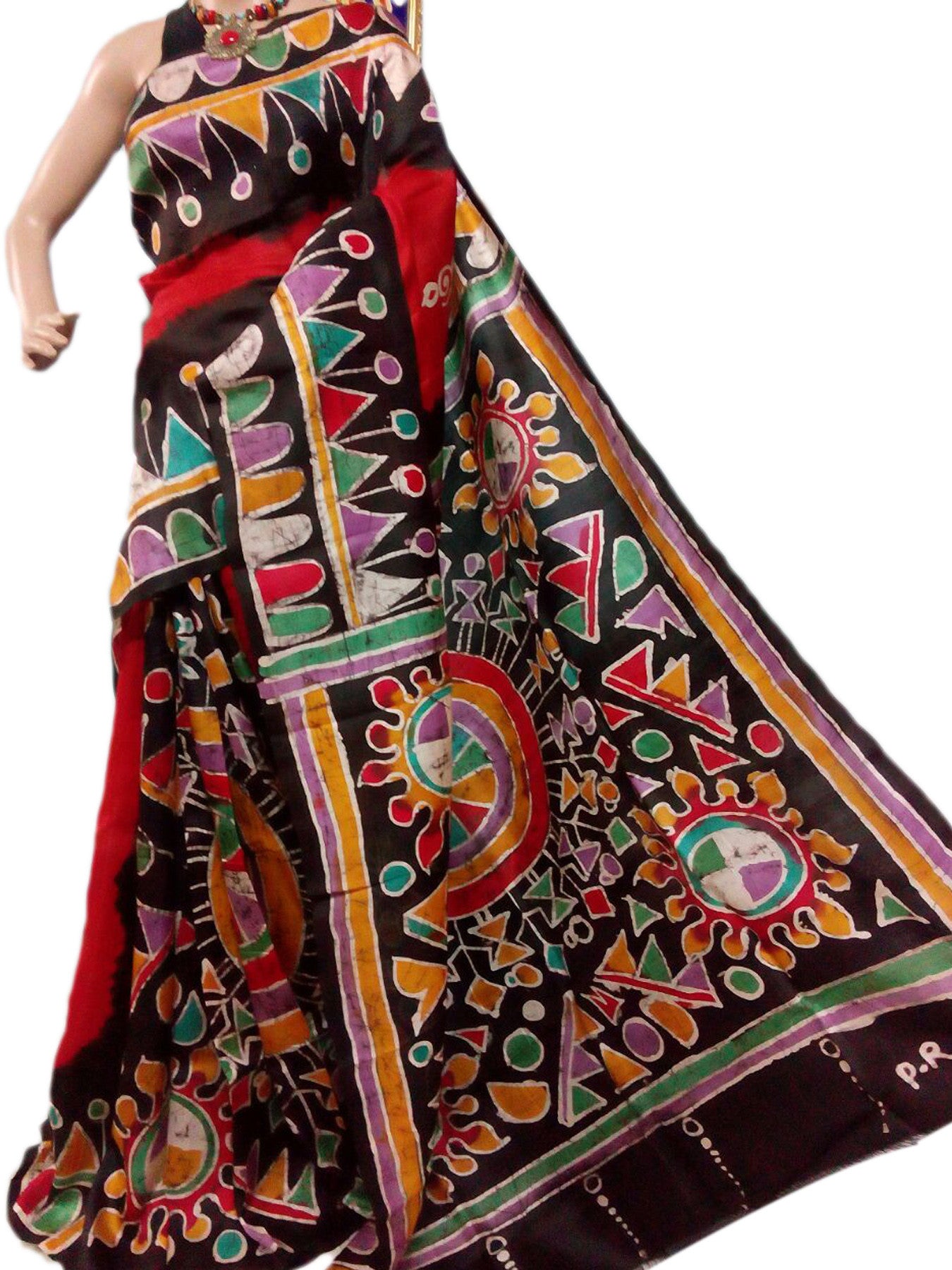 Red Brown Wax Batik Pure Silk Mark Certified Murshidabad Silk Sarees - Dailybuyys