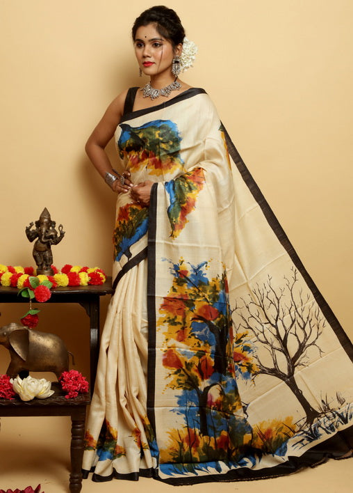 White Silk Mark Certified Bishnupuri Silk Sarees - Dailybuyys