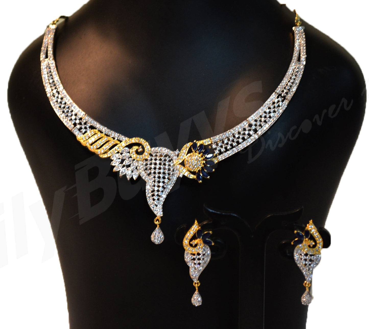 Blue stone white and golden Jewellery Sets - Dailybuyys
