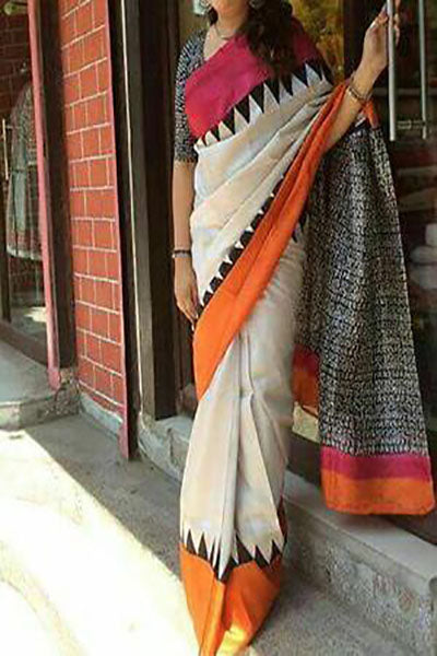 Scripted Block Printed Pure Silk Mark Certified Bishnupuri Silk Sarees - Dailybuyys