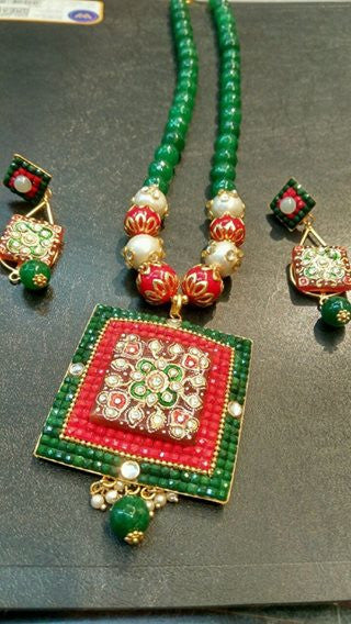 Green & Pink Oxidise Silver Jewellery - Dailybuyys