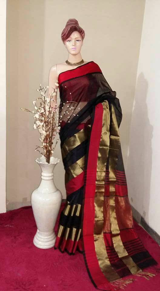 Red & Black Maheshwari Silk Sarees