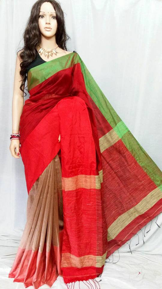Red Mahapar Pure Cotton Silk Sarees - Dailybuyys