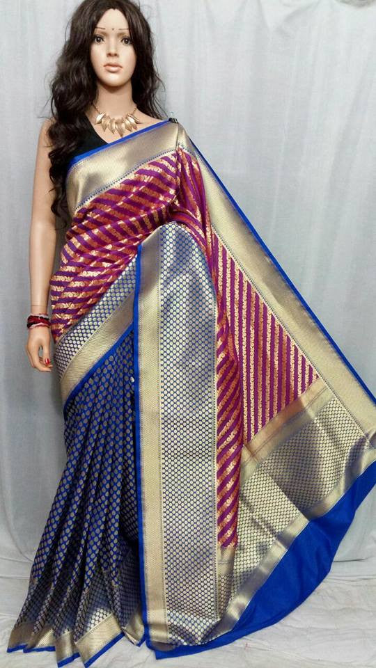 Blue & Violet Banarasi Silk Sarees - Dailybuyys
