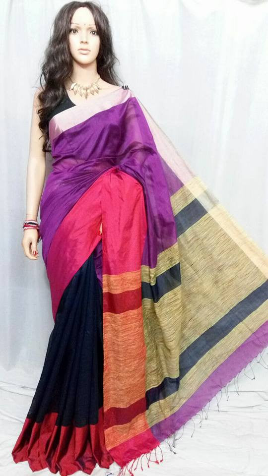 Violet & Black ,Multi Mahapar Pure Cotton Silk Sarees - Dailybuyys
