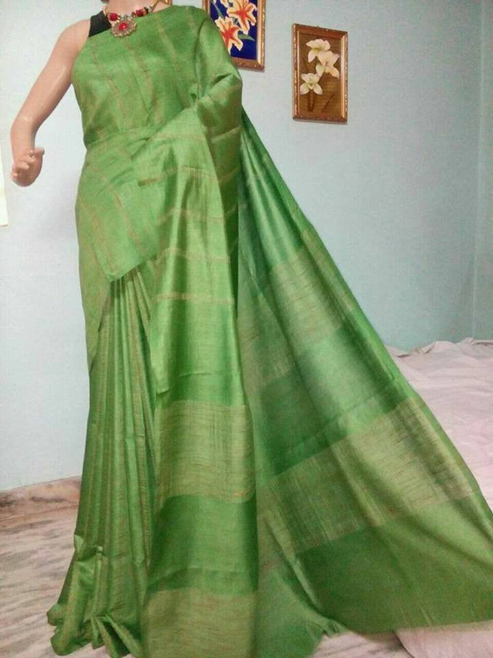 Green Handloom Ghicha Sarees - Dailybuyys